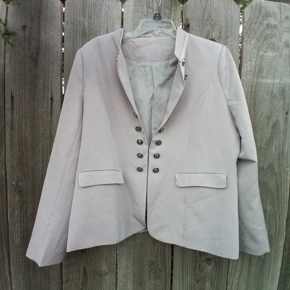 Military-Office Style Blazer 2XL Gray Open with One Buckle Closure Stand Collar